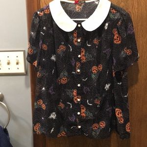 Halloween Harlow Blouse Spiderweb Bats Horror Punk